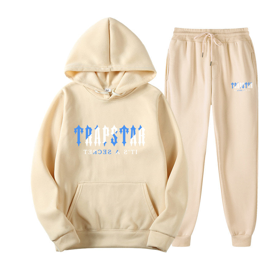 TRAPSTAR LETTER PRINT Men's and Women's Sportswear Brushed Two Piece Loose Hooded Sweater Set