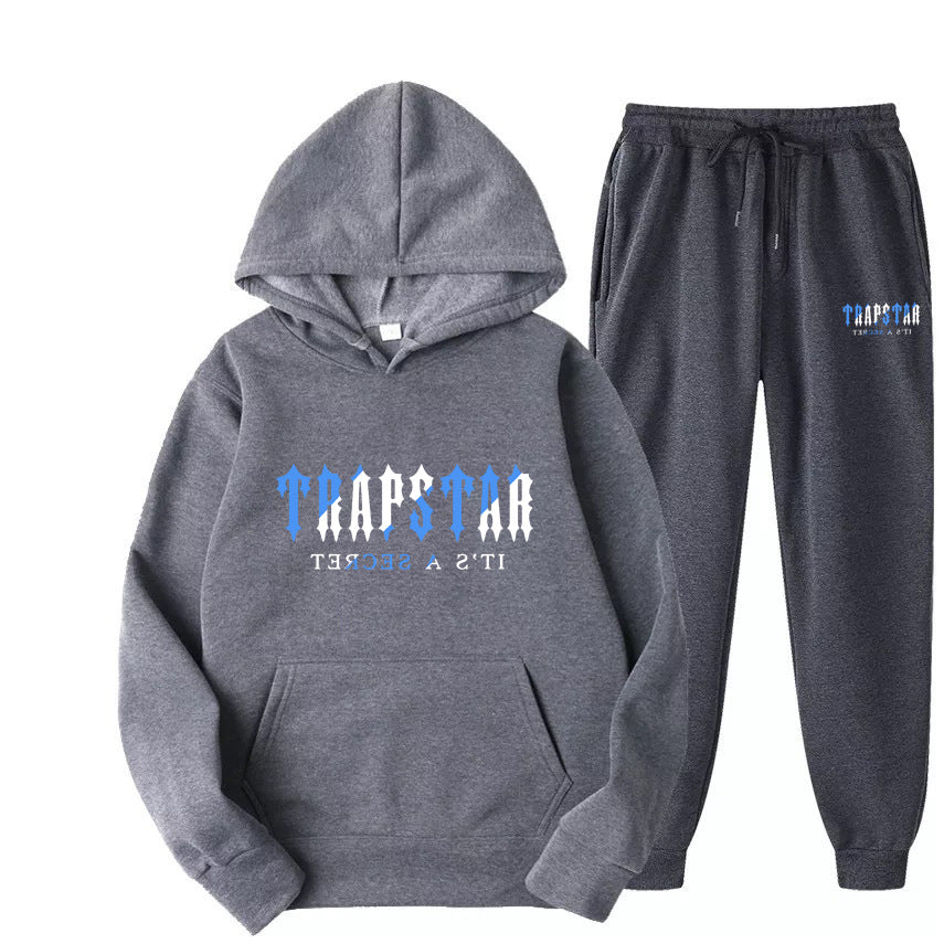 TRAPSTAR LETTER PRINT Men's and Women's Sportswear Brushed Two Piece Loose Hooded Sweater Set