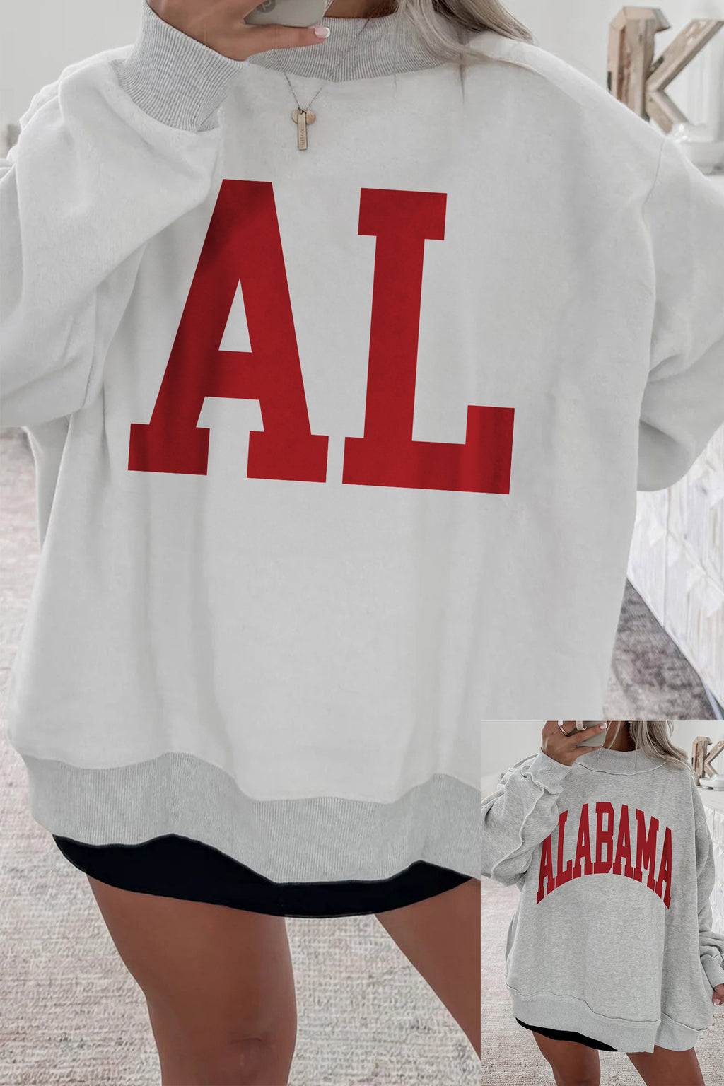 Light Grey MS Reversible Printed Ribbed Patchwork Mock Neck Sweatshirt