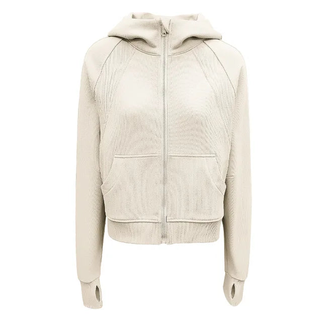 Autumn Hooded Sports Coat Women High Collar Zipper Training Running Fitness Jacket