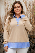 Parchment Plus Size Striped Contrast Trim Waffle Knit Collared Top