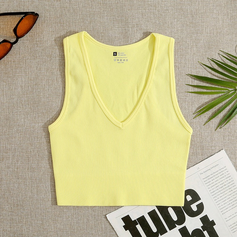 Yoga Thread Sexy V-Neck Tank Top Fast Running Fitness Bra Skin Touching Naked Sports Bra