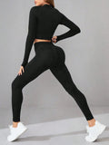 Neck Long Sleeve Top and Leggings Active Set