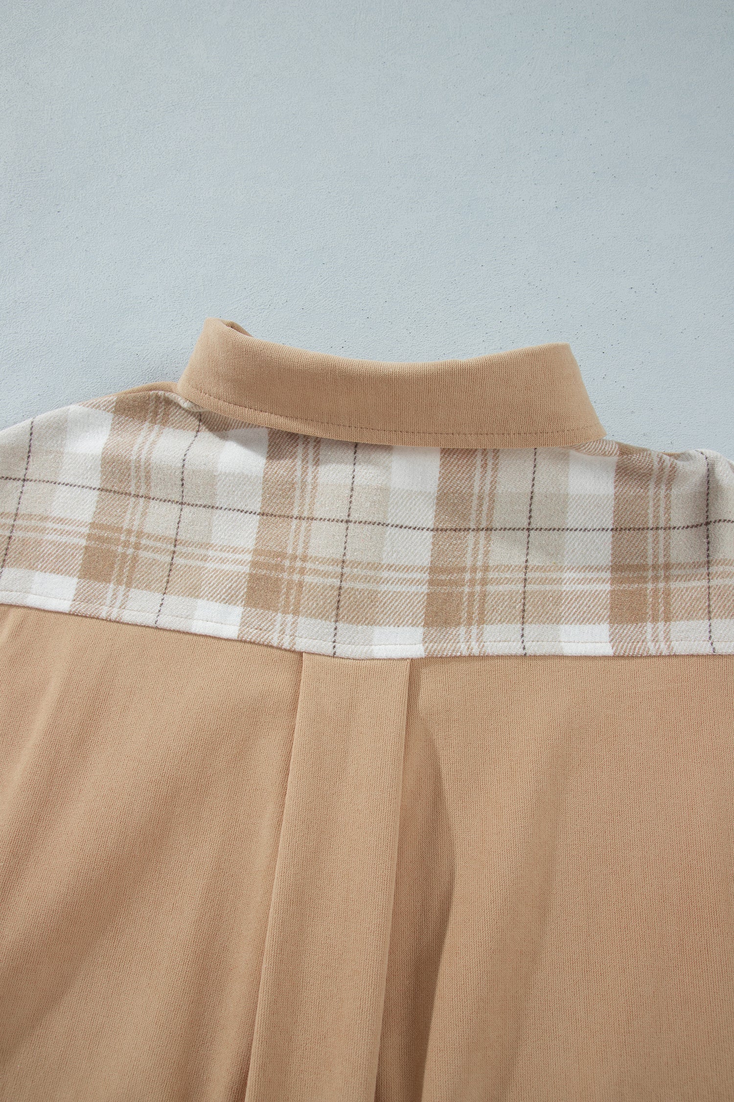 Light French Beige Plaid Colorblock Shirt Collar Shift Shacket