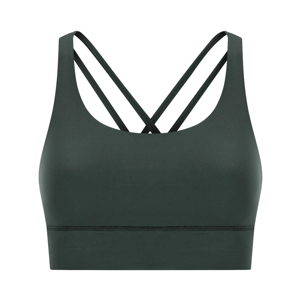 Cross back yoga bra brushed bare high-strength shock-absorbing gathering sports vest for women