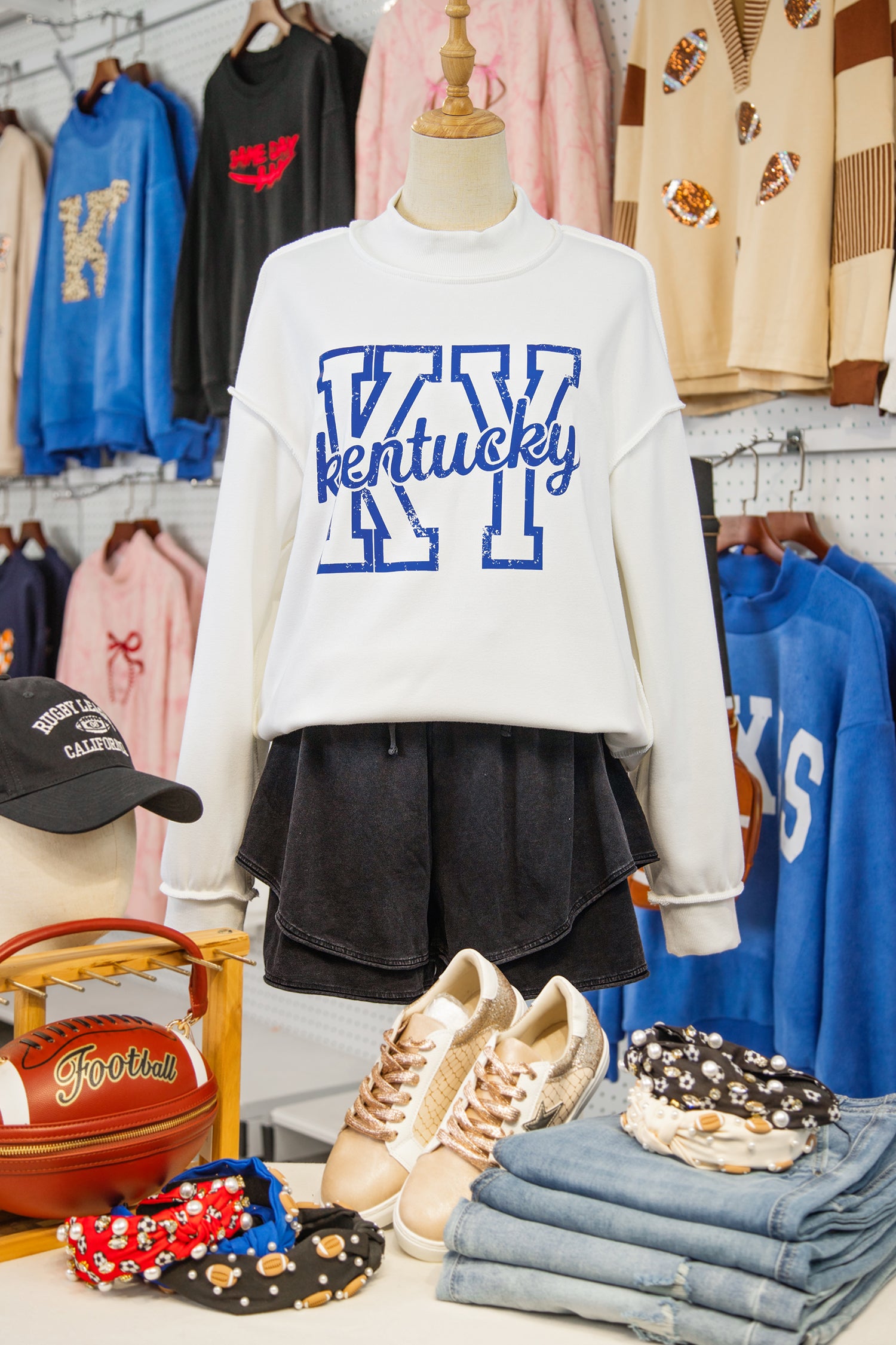 White Kentucky Graphic Mock Neck Reversible Sweatshirt