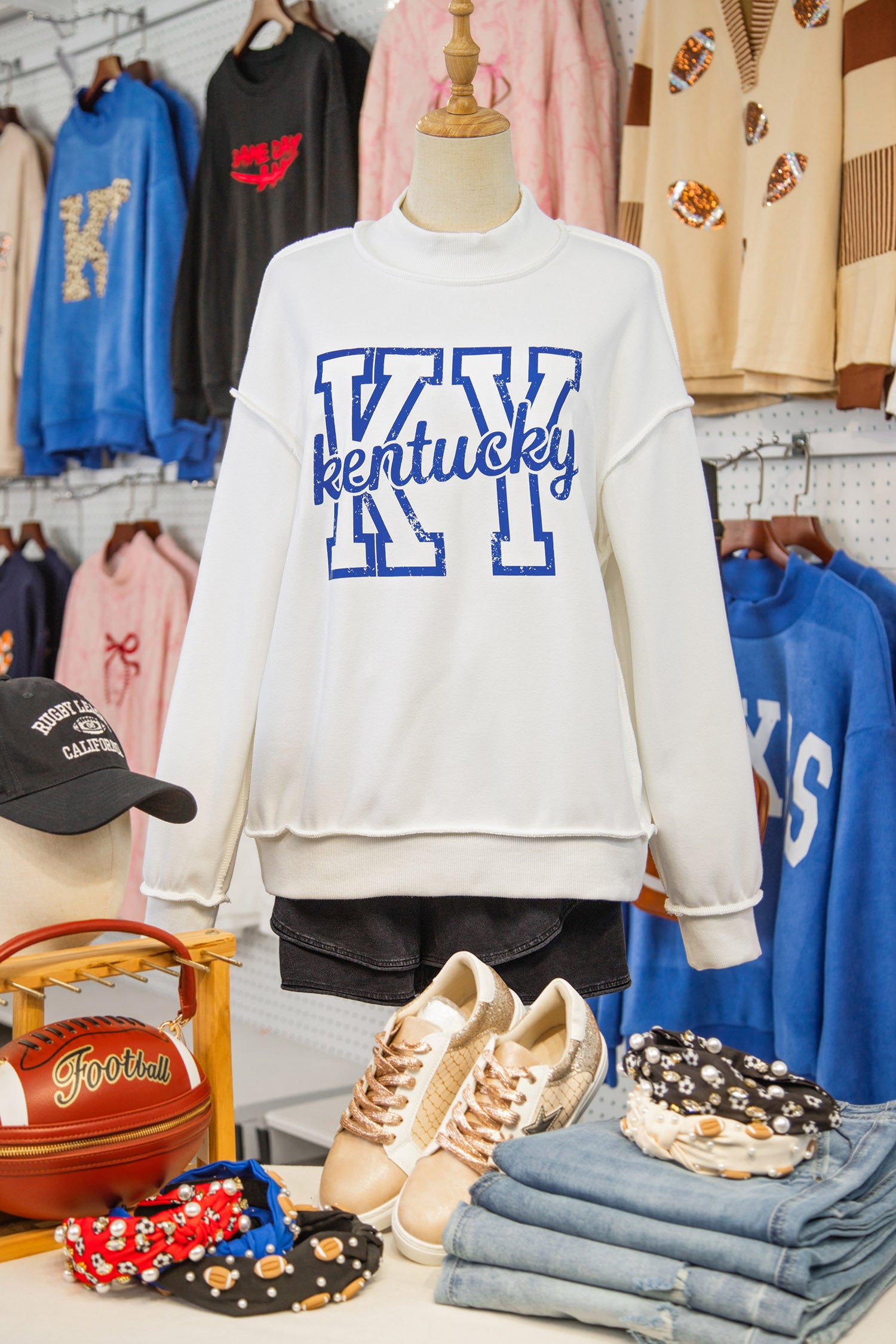 White Kentucky Graphic Mock Neck Reversible Sweatshirt