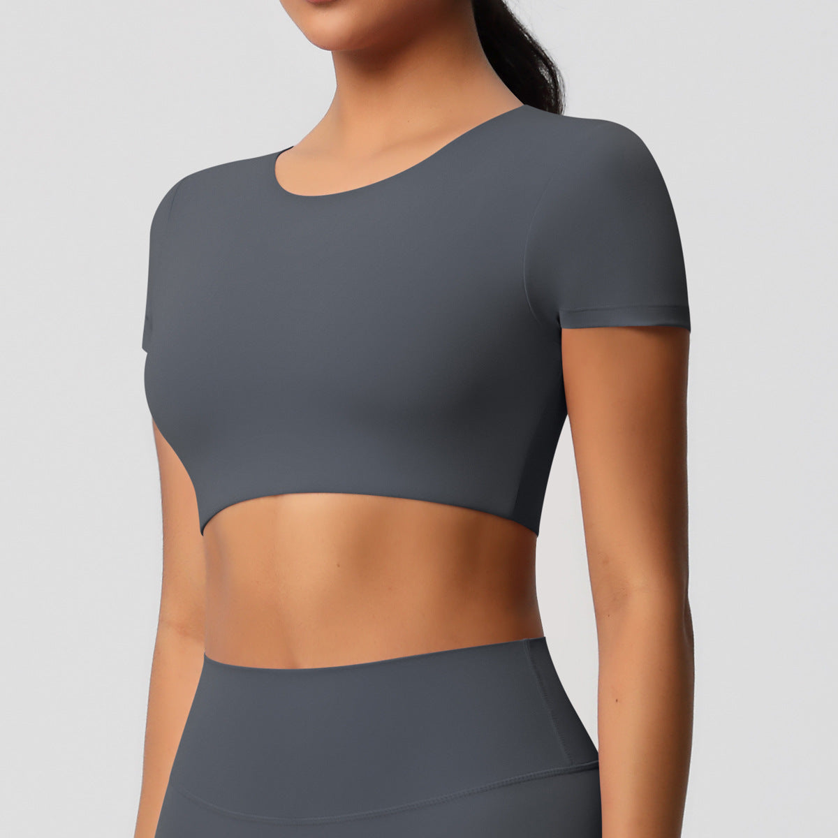 Yoga pants solid color long sleeved beautiful back sports short sleeved slim fit fitness pants set
