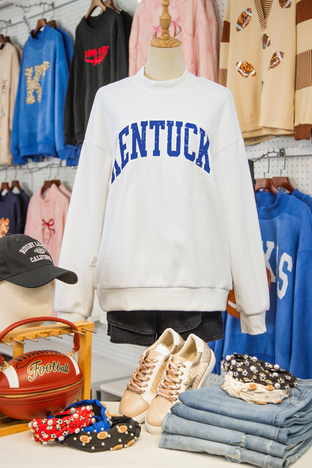 White Kentucky Graphic Mock Neck Reversible Sweatshirt