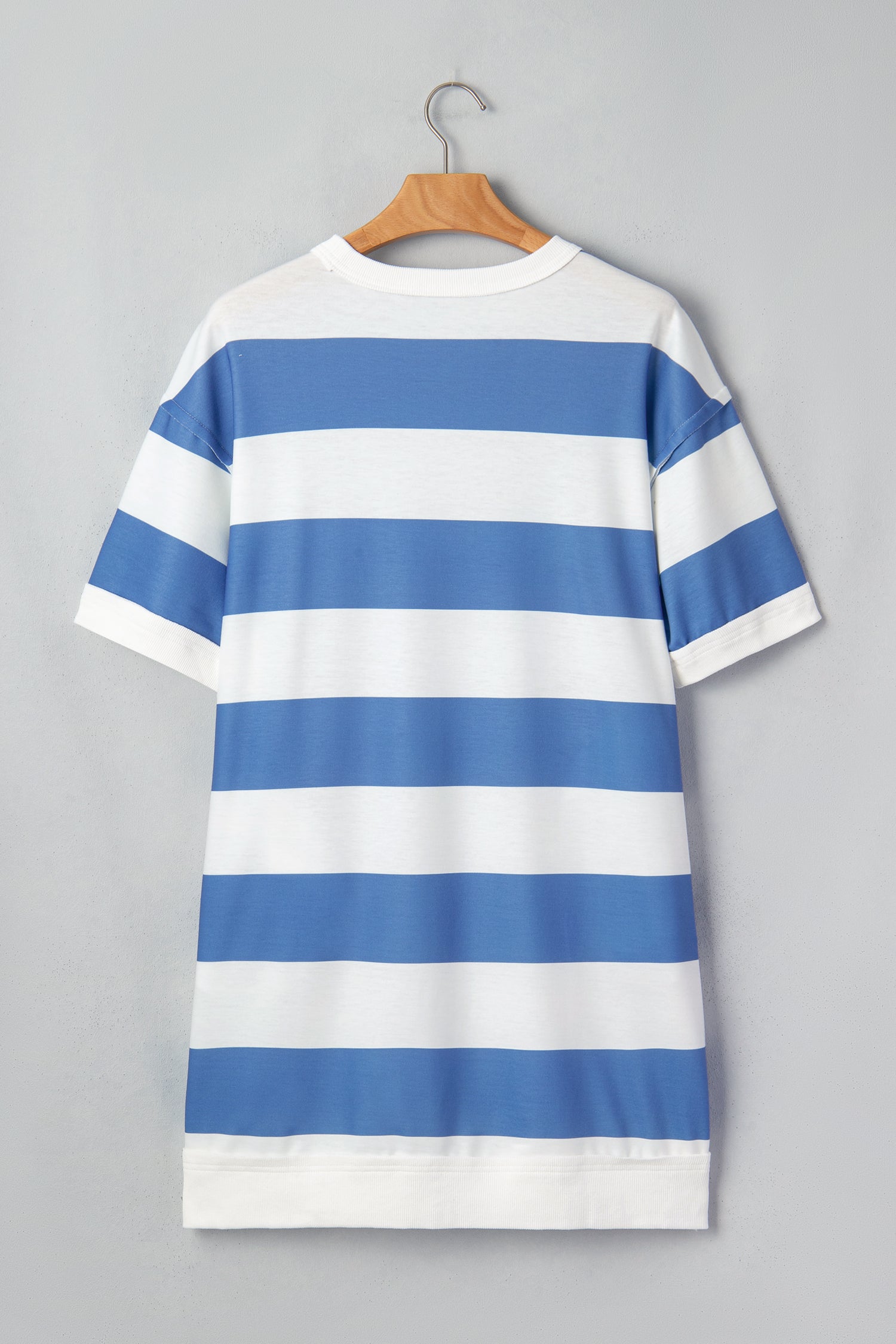 Blue Stripe Raw Seam Shoulder Detail Casual Tee Dress