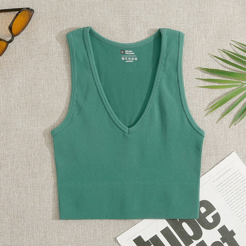 Yoga Thread Sexy V-Neck Tank Top Fast Running Fitness Bra Skin Touching Naked Sports Bra