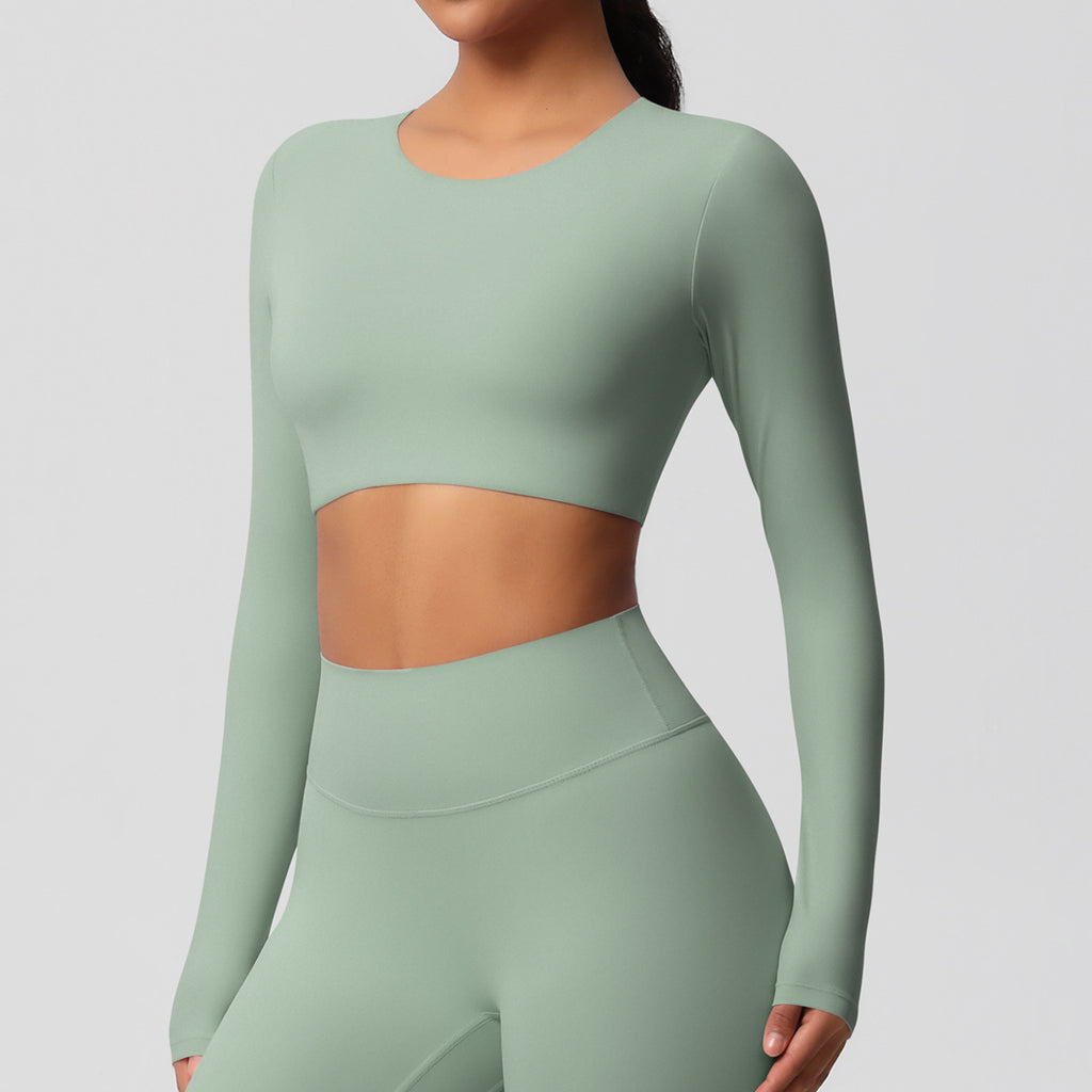 Yoga pants solid color long sleeved beautiful back sports short sleeved slim fit fitness pants set
