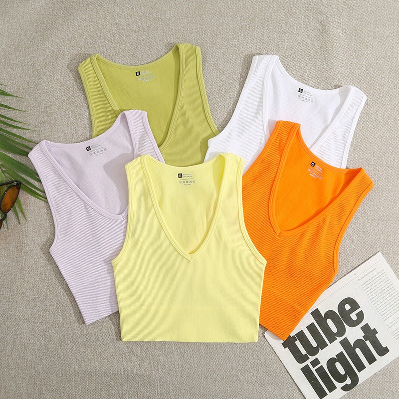 Yoga Thread Sexy V-Neck Tank Top Fast Running Fitness Bra Skin Touching Naked Sports Bra