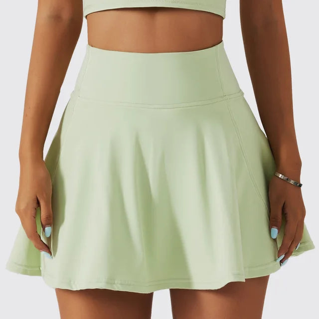 Spring Nude Feeling Tennis Skirt Fitness Badminton Fake Two-Piece Sports Culottes Pocket Running Casual Mini Skirt