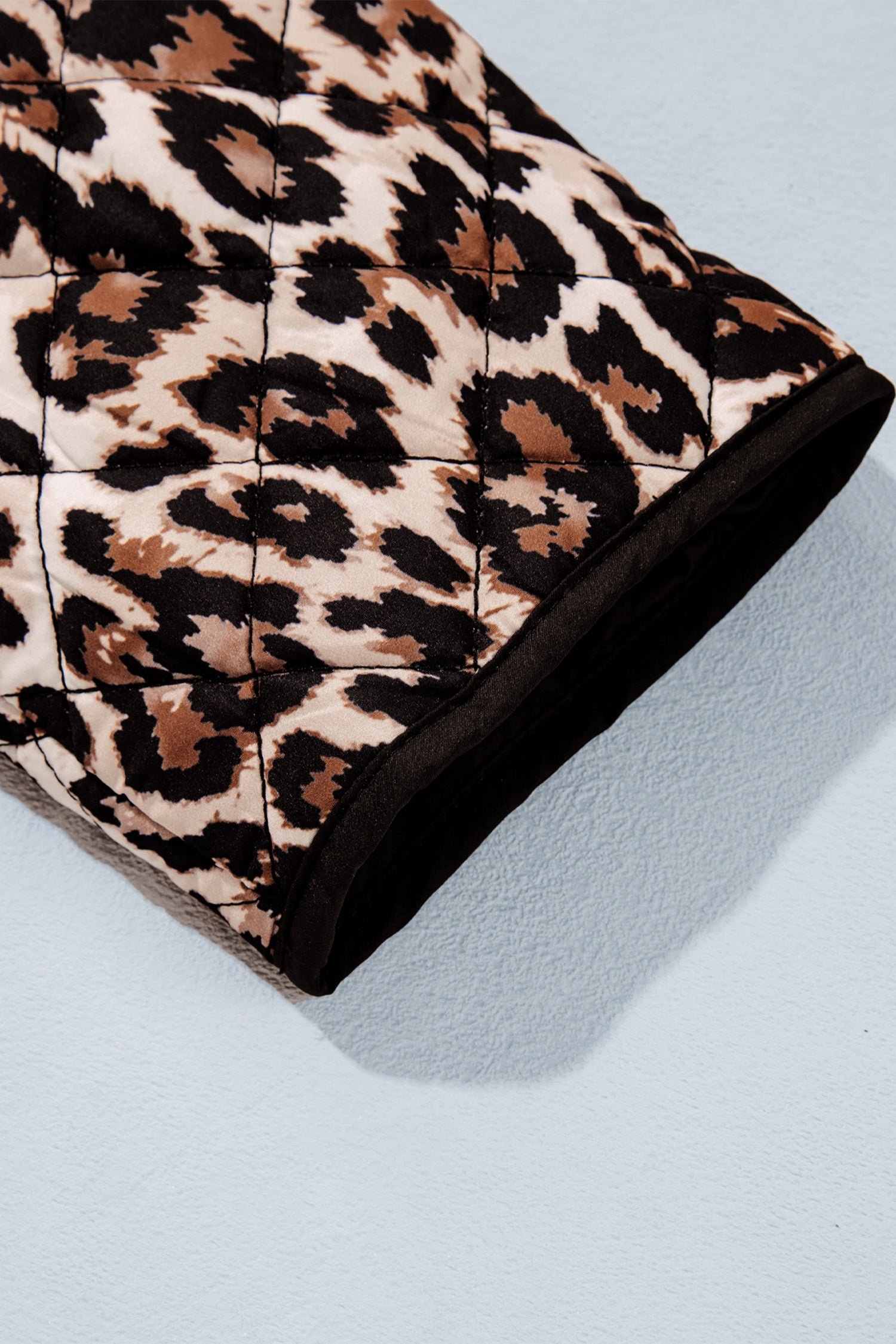 Brown Leopard Print Quilted Button Front Patch Pockets Jacket