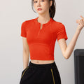 Semi-Zip Fitness Shirt for Women, Running Quick-Dry Sport Short Sleeve T-Shirt, Slim-Fit Lightweight Casual Top