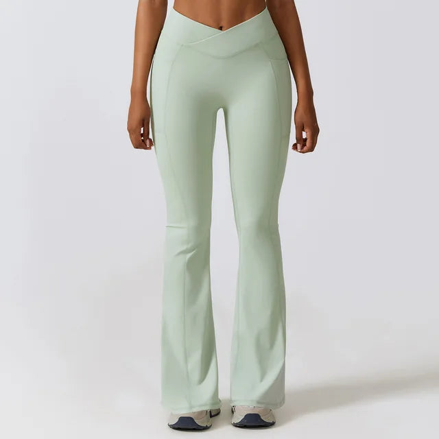 Women Stretch Fitness Pants Sports Bell Bottoms Trousers Lady Runing Push Up Gym Dance Activewear Flares Nylon Yoga Leggings