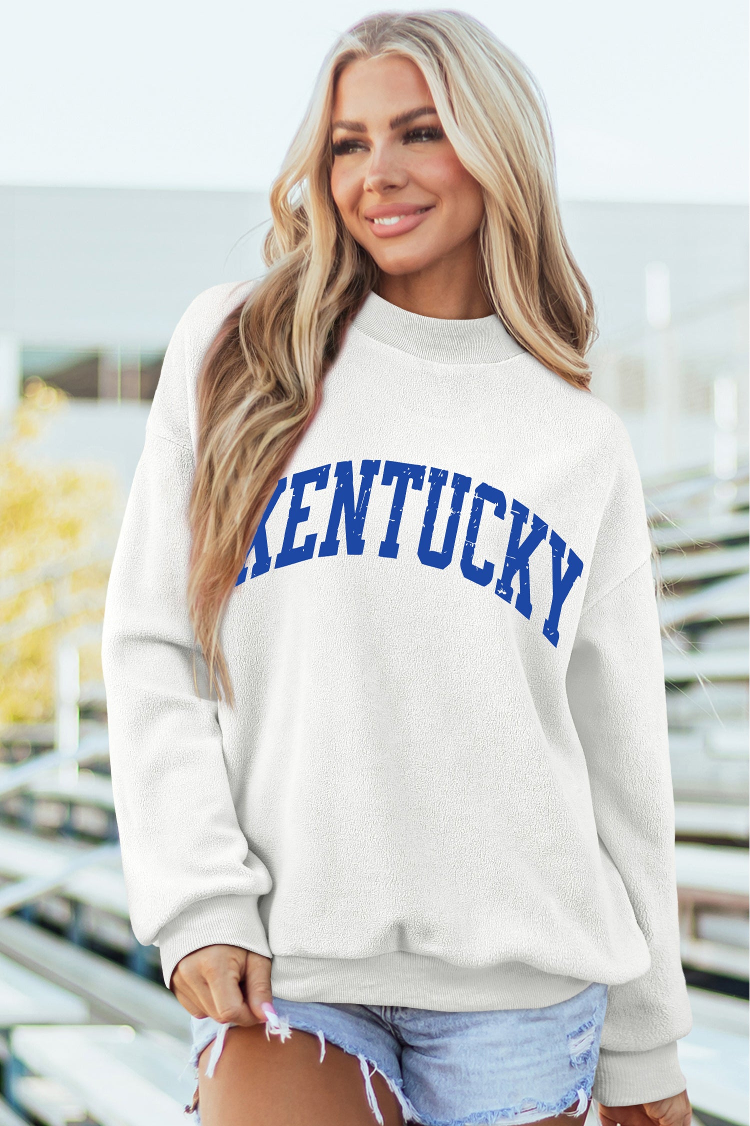 White Kentucky Graphic Mock Neck Reversible Sweatshirt