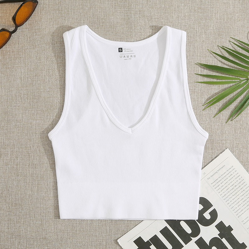 Yoga Thread Sexy V-Neck Tank Top Fast Running Fitness Bra Skin Touching Naked Sports Bra