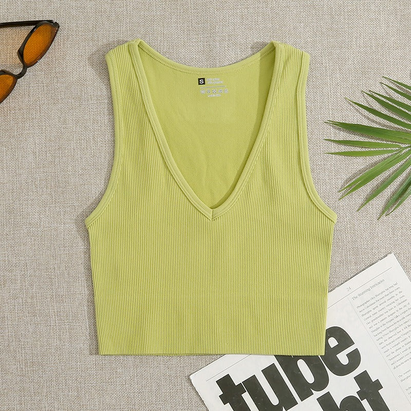 Yoga Thread Sexy V-Neck Tank Top Fast Running Fitness Bra Skin Touching Naked Sports Bra