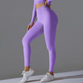 Seamless Solid Peach Sports Trousers for Women - Tight Running Fitness Yoga Pants with High Waist and Butt-Lifting Design