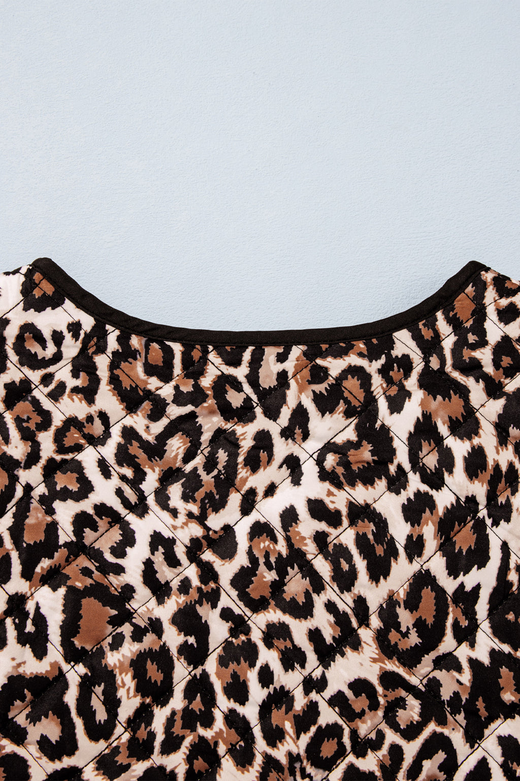 Brown Leopard Print Quilted Button Front Patch Pockets Jacket
