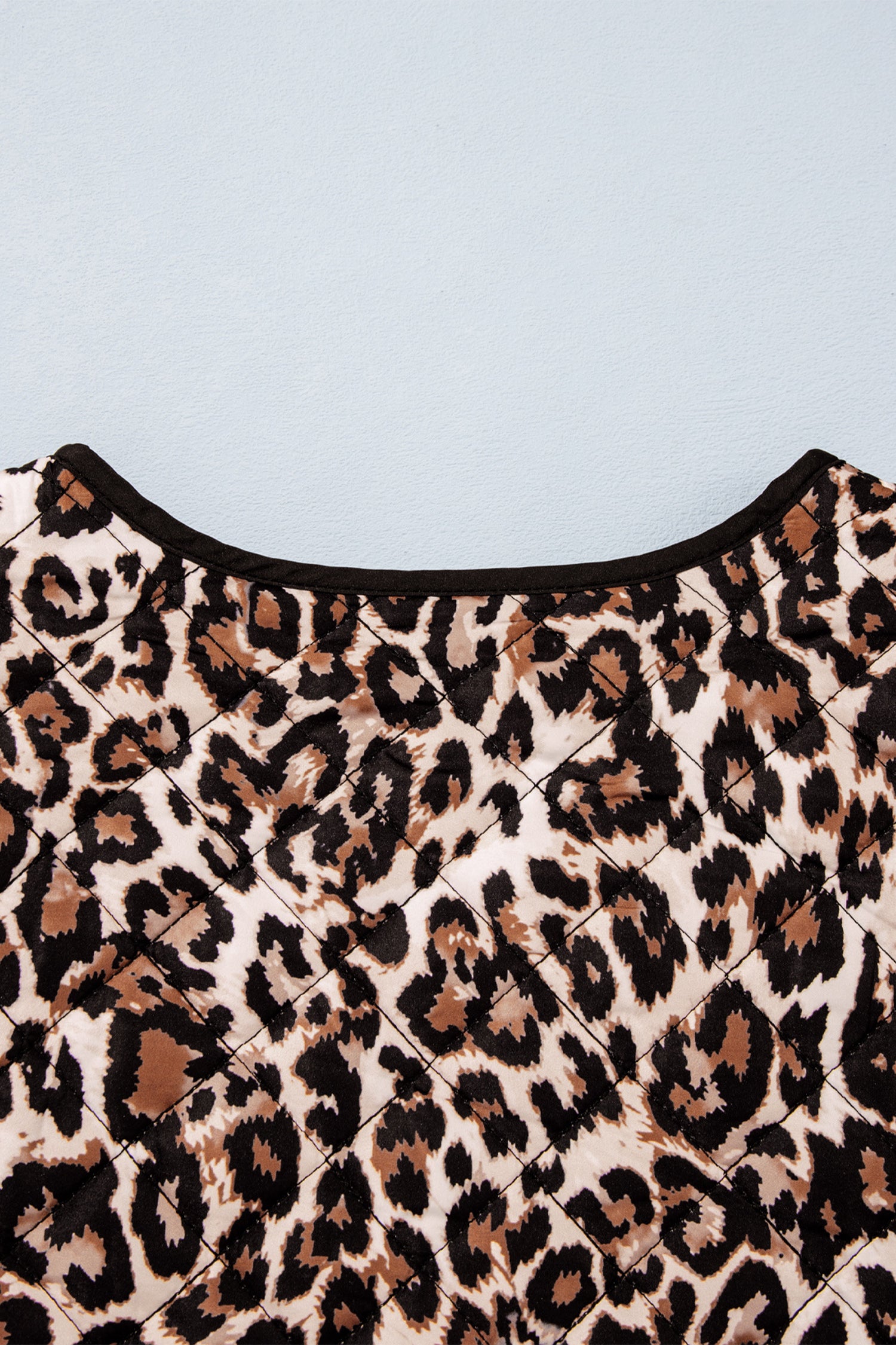 Brown Leopard Print Quilted Button Front Patch Pockets Jacket