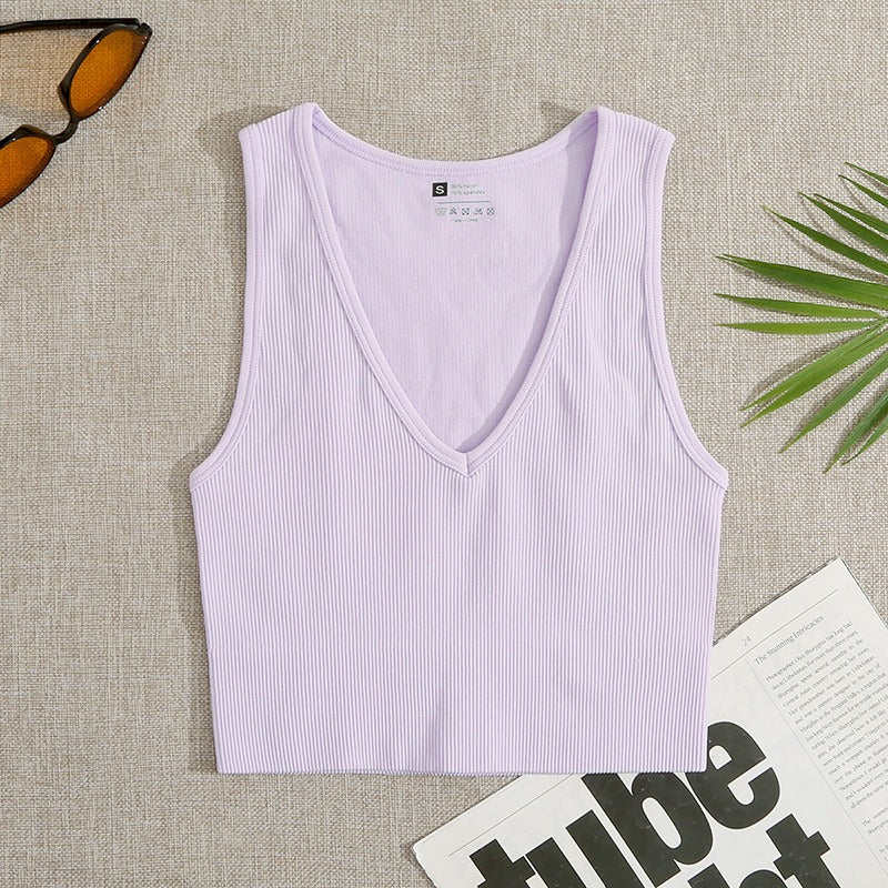 Yoga Thread Sexy V-Neck Tank Top Fast Running Fitness Bra Skin Touching Naked Sports Bra