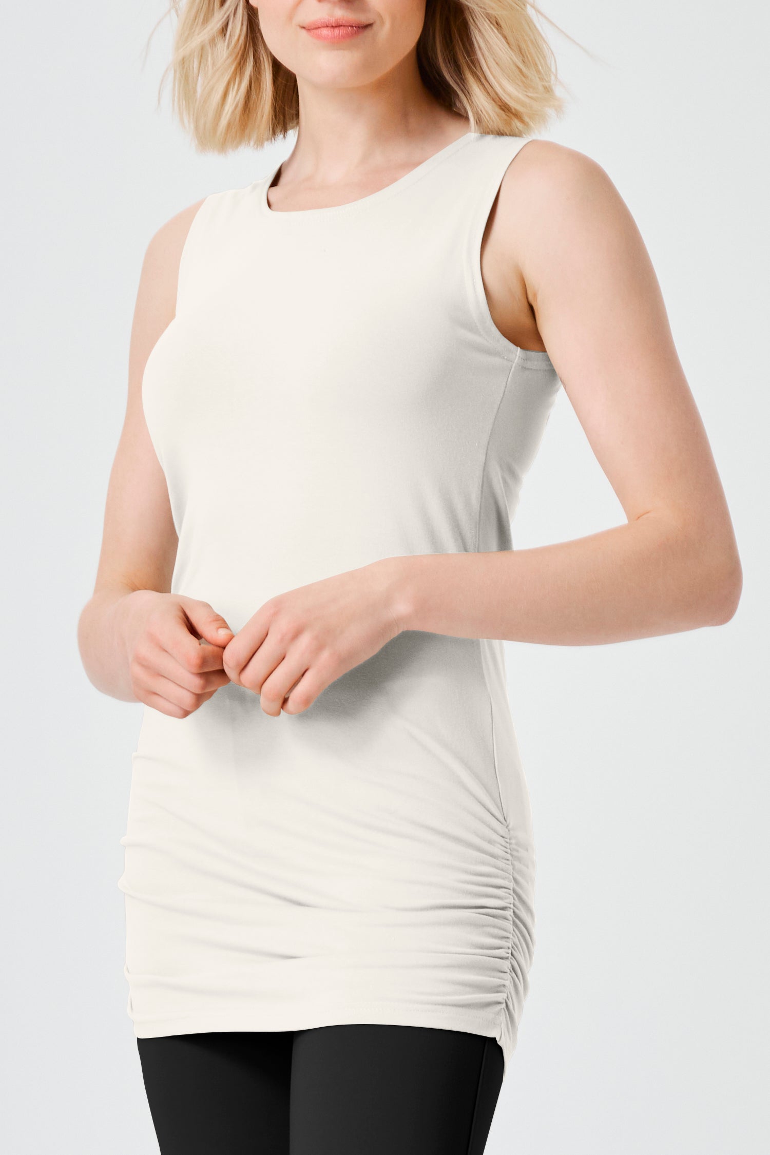 Cotton Lycra Ruche Tank - Vanilla
