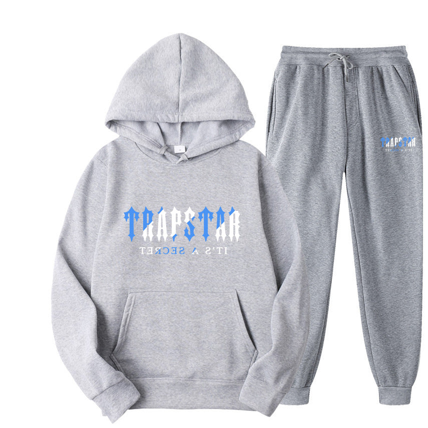 TRAPSTAR LETTER PRINT Men's and Women's Sportswear Brushed Two Piece Loose Hooded Sweater Set