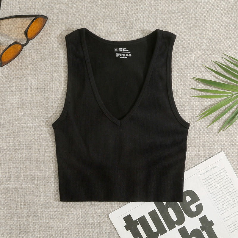 Yoga Thread Sexy V-Neck Tank Top Fast Running Fitness Bra Skin Touching Naked Sports Bra