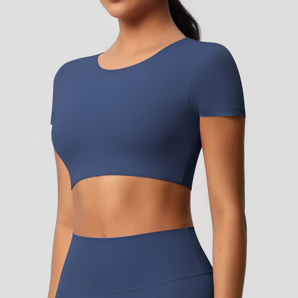 Yoga pants solid color long sleeved beautiful back sports short sleeved slim fit fitness pants set