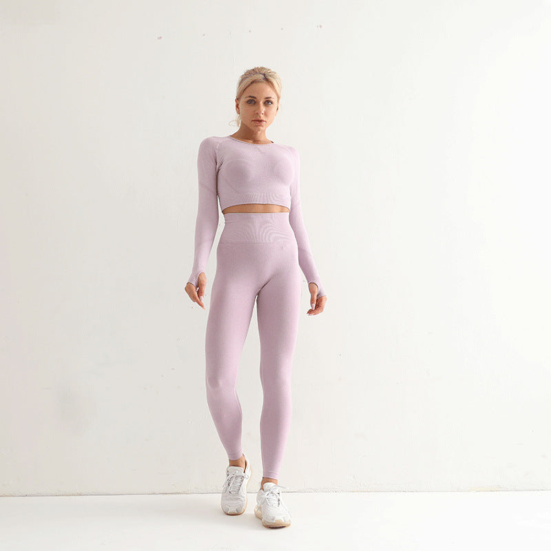 Seamless Yoga Suit Women's Long Sleeve Sports Top High Waist Hip Lifting Sports Tights Pants
