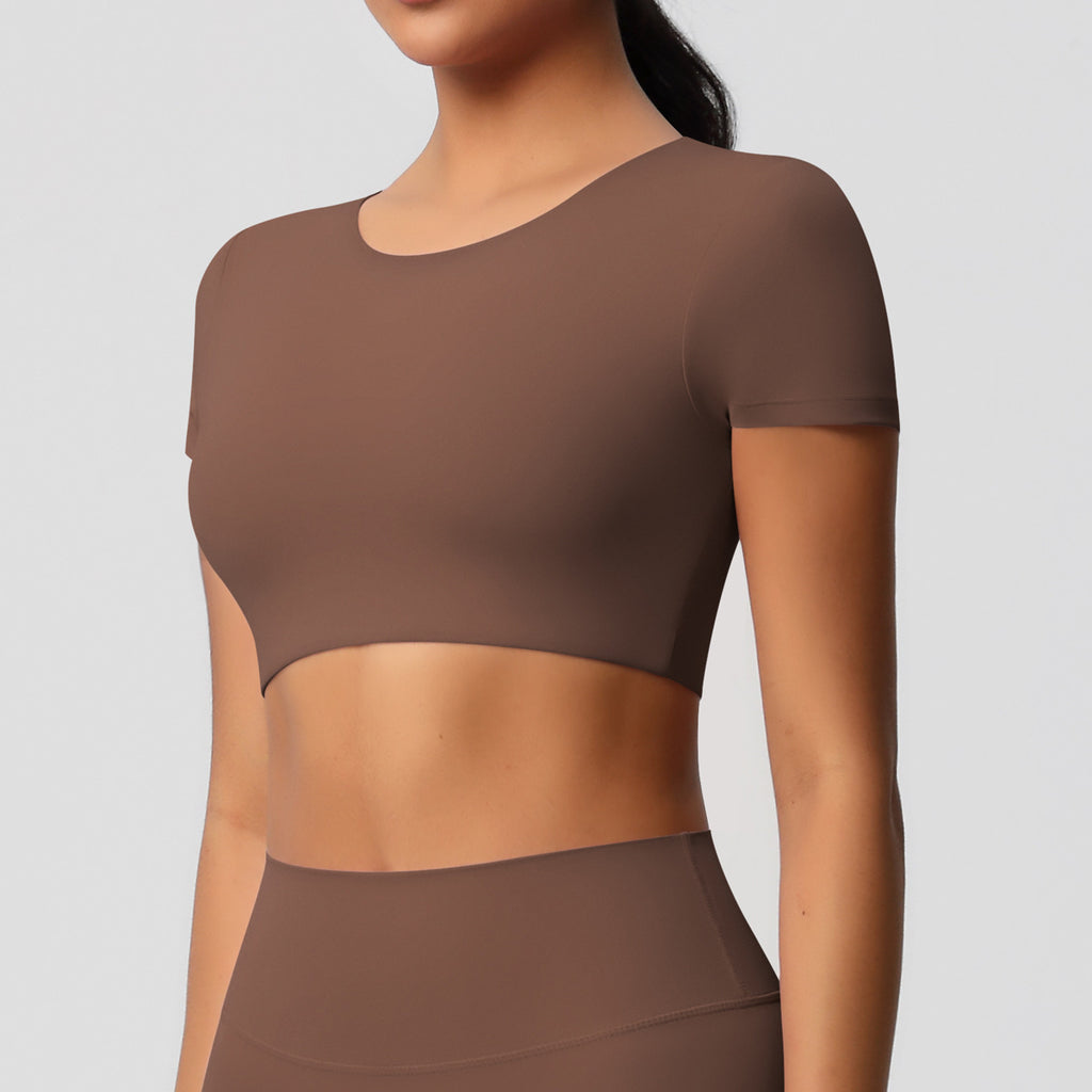 Yoga pants solid color long sleeved beautiful back sports short sleeved slim fit fitness pants set