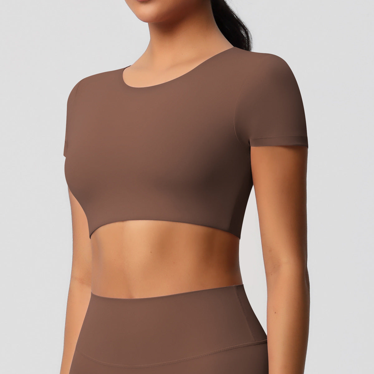 Yoga pants solid color long sleeved beautiful back sports short sleeved slim fit fitness pants set