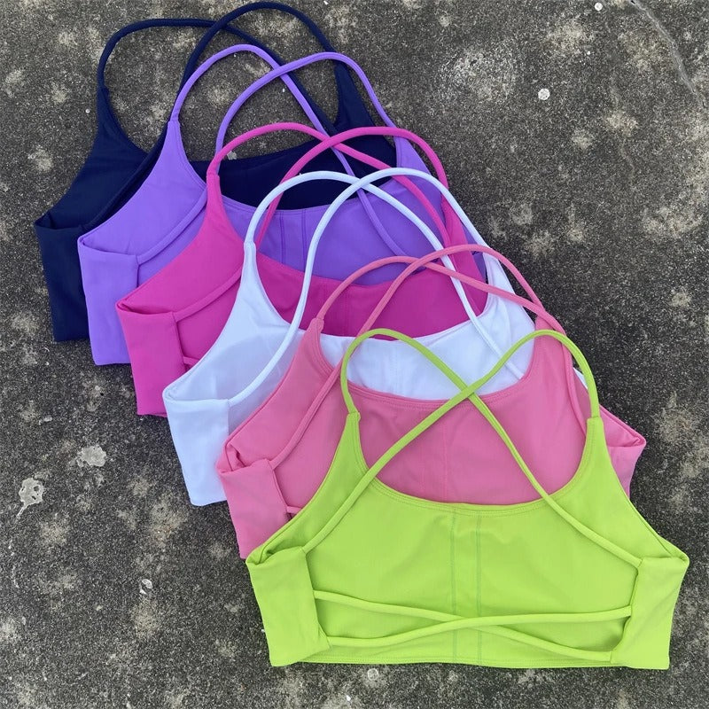 Candy colored nude fitness bra, outdoor tight running sports bra, shock-absorbing and quick drying fitness suit top