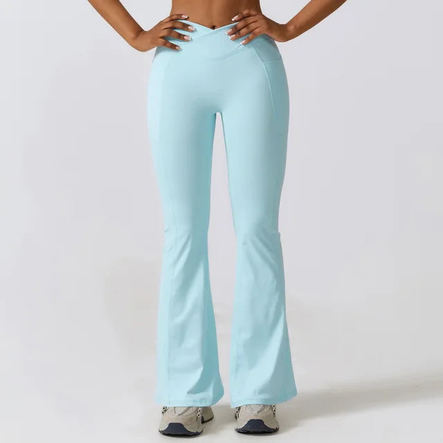 Women Stretch Fitness Pants Sports Bell Bottoms Trousers Lady Runing Push Up Gym Dance Activewear Flares Nylon Yoga Leggings