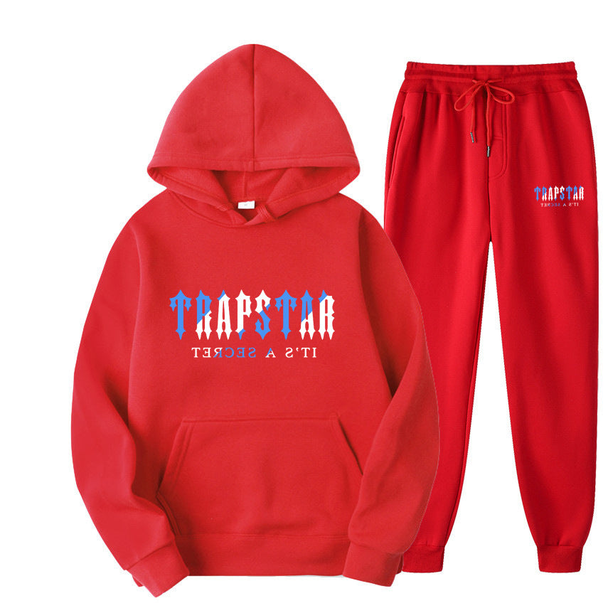 TRAPSTAR LETTER PRINT Men's and Women's Sportswear Brushed Two Piece Loose Hooded Sweater Set