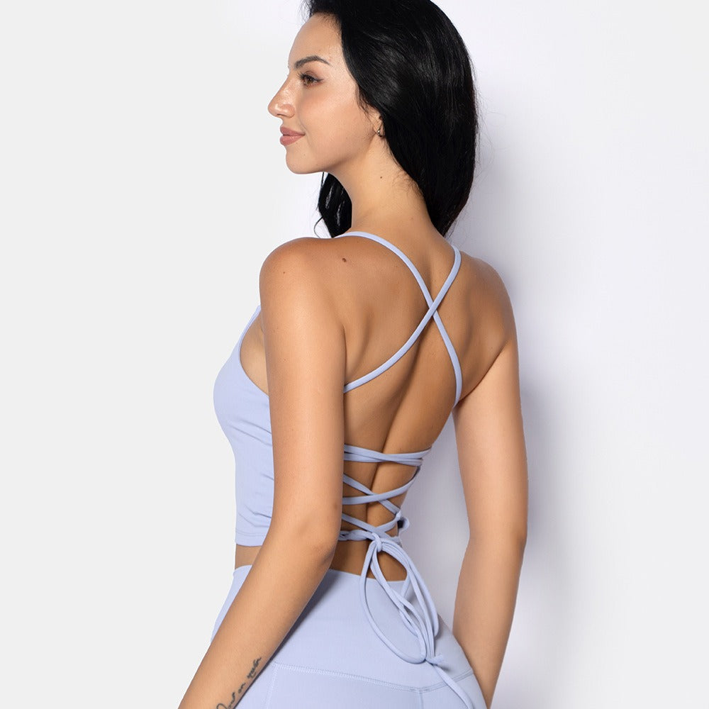 New Tie Dyed Vest Women's Sports Underwear Pilates Back Bodysuit Sling Short Top with Cushion Yoga