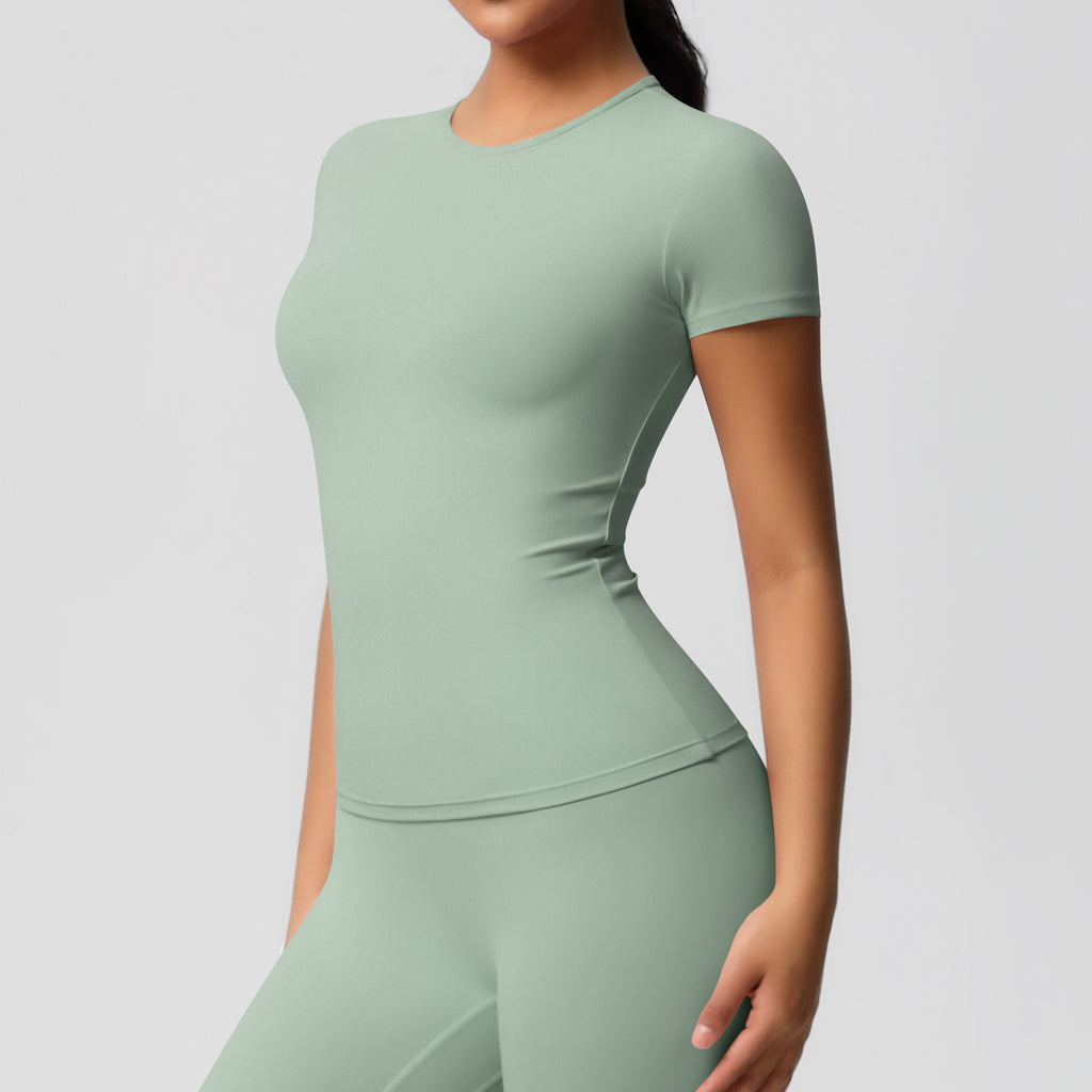 Yoga pants solid color long sleeved beautiful back sports short sleeved slim fit fitness pants set