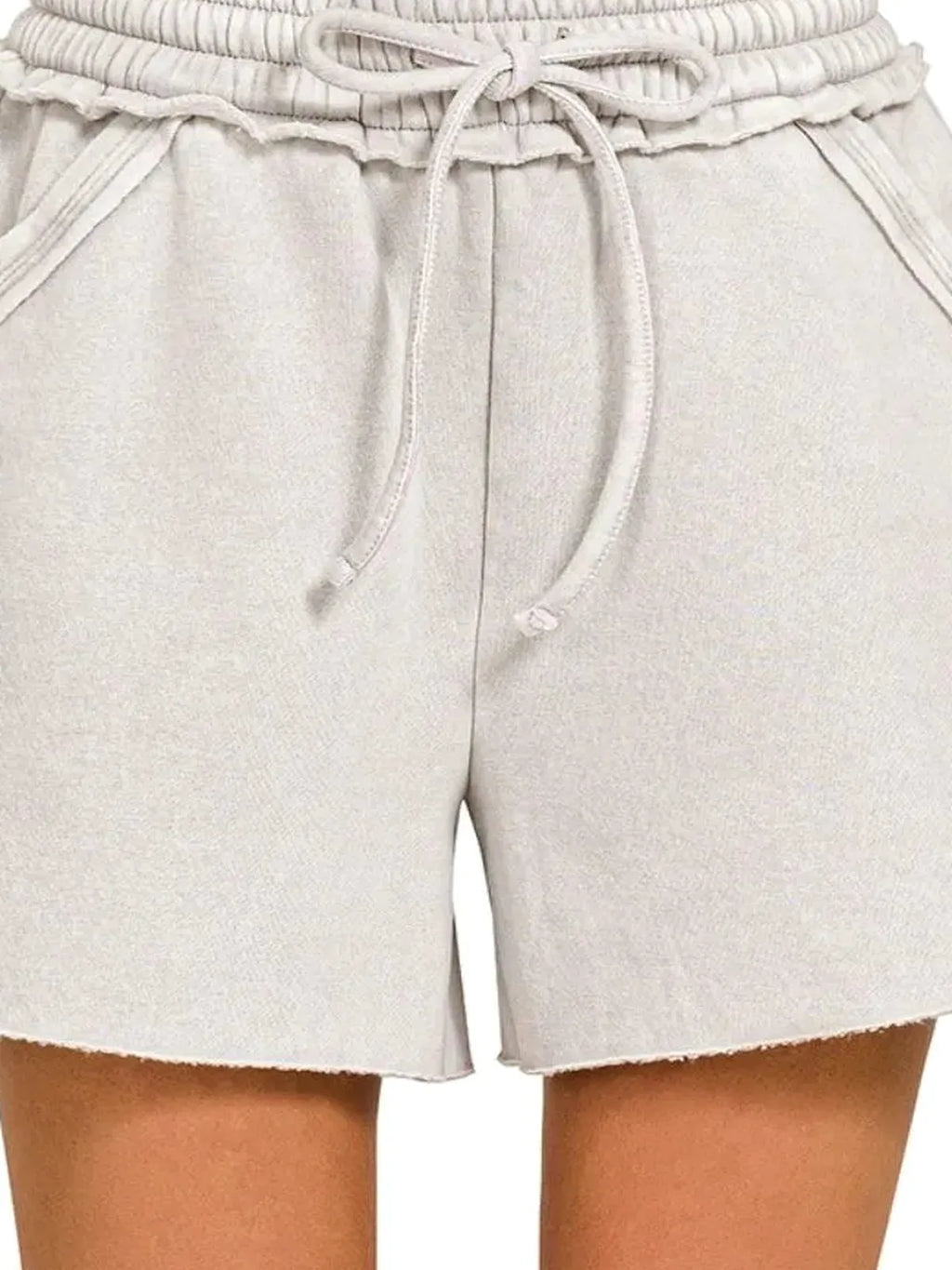 Acid Wash Fleece Drawstring Shorts With Pockets in LT CEMENT