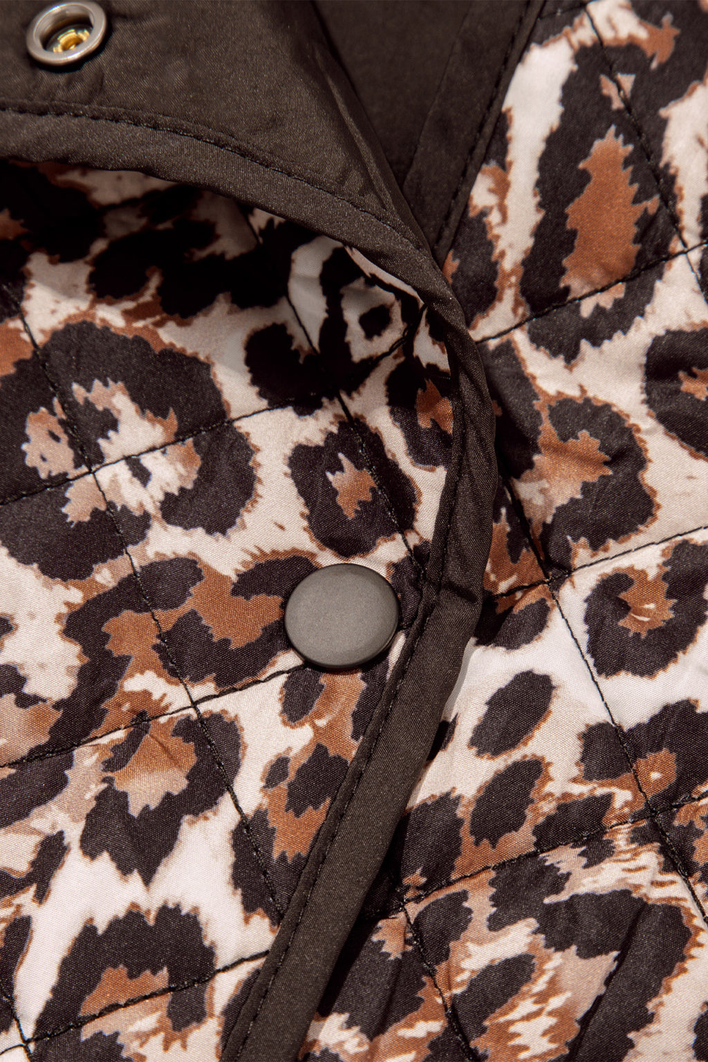 Brown Leopard Print Quilted Button Front Patch Pockets Jacket
